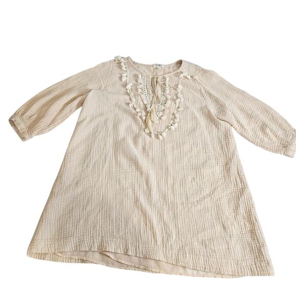UMGEE Cream Small Boho Peasant Tunic Embroidered Tassel Oversized - Picture 1 of 7